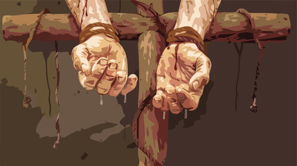 Hands with jesus christ crucified vector illustratio - obrazy, fototapety, plakaty
