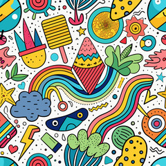 Birds and Flowers Seamless Pattern for Birthday Party Decoration and Summer Celebration