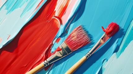 Paint brush on a colorful background. - obrazy, fototapety, plakaty