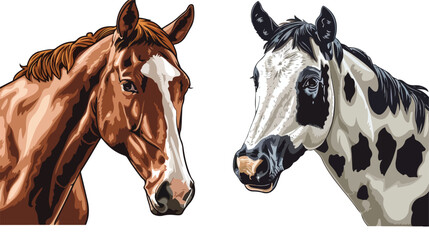 Horse and cow isolated on white background vector il - obrazy, fototapety, plakaty