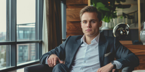 Fototapeta na wymiar handsome young man in suit, young CEO, generative AI
