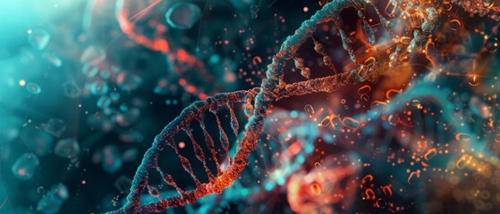 molecular structure of human DNA with technology theme background - obrazy, fototapety, plakaty