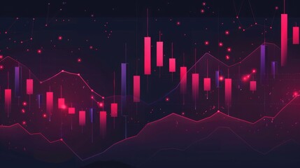 Red candlestick pattern charts, trading analysis, stock market.