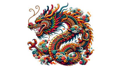 Fototapeta na wymiar Chinese dragon on transparence or white background