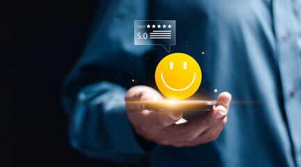 Customer review satisfaction feedback survey concept. good quality most, satisfaction feedback...