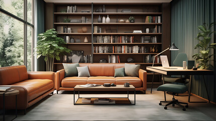 A dual-purpose sofa set designed for a home office, combining a comfortable workspace with a...