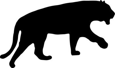 tiger silhouette in vector png. Can be used as a stencil or template for festive decorations, postcards, shop windows, logos, etc, transparent.