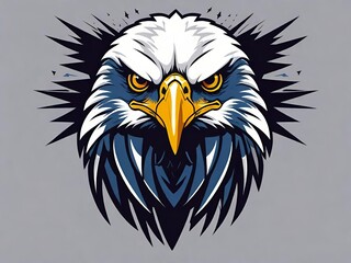 Fototapeta premium Illustration of an eagle’s head with a fierce expression set against a stylized gray background. Generative AI.