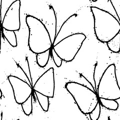black and white butterfly seamless abstract pattern background fabric fashion design print digital illustration art texture textile wallpaper apparel image with graphic repeat elements