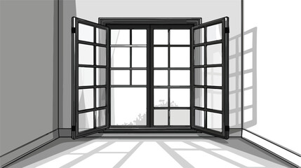 House window open cartoon isolated in black and white