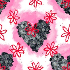 flowers and hearts seamless abstract pattern background fabric fashion design print digital illustration art texture textile wallpaper apparel image with graphic repeat elements