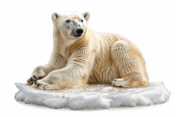 Fototapeta premium White Polar Bear on ice floe Isolated on a White Background