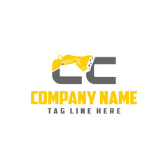 Letter CC bulldozer heavy equipment logo vector. Loader logo vector for construction company. Vehicle equipment template vector illustration for your branding.	
