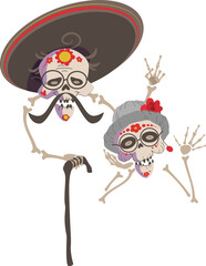 Cinco de Mayo day dead skeleton grandma grandpa sombrero