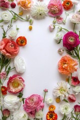 Colorful floral frame in white background