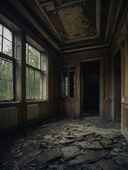 Fototapeta na wymiar An old, wooden, abandoned, scary house.