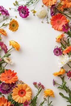 Fototapeta Colorful floral frame in white background