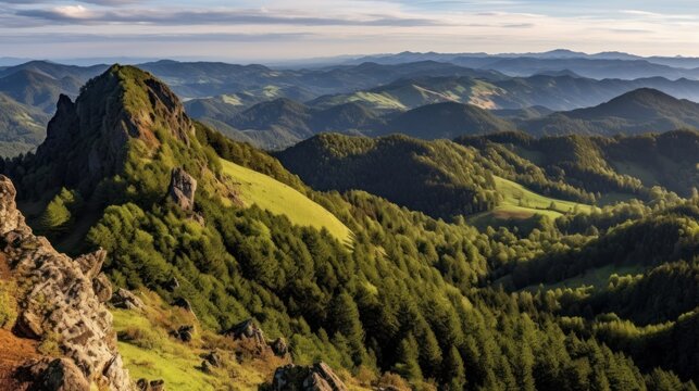 Panoramic landscape of volcanic mountains (view from Puy Mary