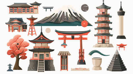 Japan poster tourism collection icons vector illustrtion - obrazy, fototapety, plakaty