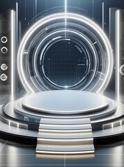 Fototapeta premium a 3D illustration renders a futuristic empty clean stage background, modern podium, AI generated