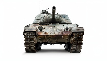 Fototapeta na wymiar Soviet tank, back view on white background