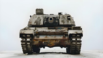 Soviet tank, back view on white background