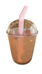 3d rendering 3d model bubble milk tea glass with ice and no background