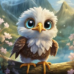 Pequeña águila tierna de ojos expresivos y pico pequeño