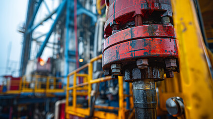 Fototapeta na wymiar A complex network of drill pipes on an offshore oil drilling platform, showcasing the intricate machinery used in energy extraction.