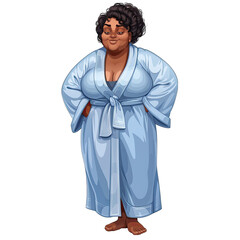 Plus size curvy African American woman in a bath robe at a spa, isolated