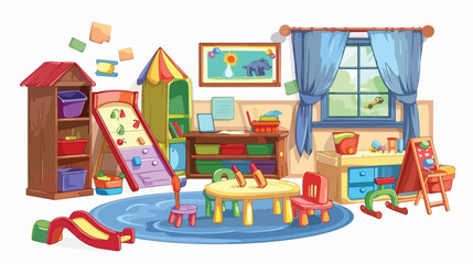 Kindergarten nursery scene isolated on white background