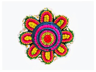 The white background in the picture is a decoration of fresh flowers with yellow, pink, dark pink...