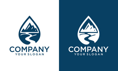Creative water drop with mountain river vector logo design modern abstract