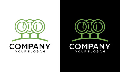 Creative Circle tree logo icon template design. Abstract round garden plant natural line symbol. Green branch with leaves business sign. Vector illustration.