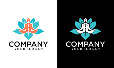 Creative Woman yoga Lotus logo vector templates. Meditating female in a lotus zen pose with a round halo.