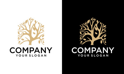 Creative tree house green unique logo vector. Tree House business vector, Brand Identity, modern logo Vector