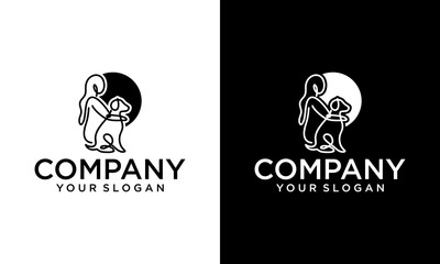Creative human and dog animal charity logo with love. Pet lover. People, Cat and Dog.Pet care logo. illustration women hug dog and cat, heart pet