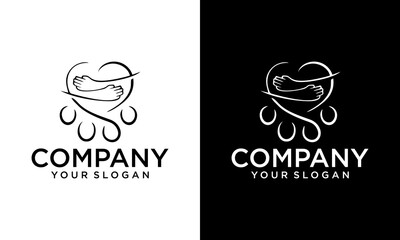 Creative human and dog animal charity logo with love. Pet lover. People, Cat and Dog.Pet care logo. illustration women hug dog and cat, heart pet