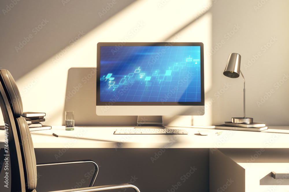 Poster abstract creative financial diagram on modern computer monitor, banking and accounting concept. 3d r