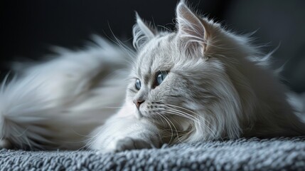 Serene Long-haired Cat Lounging in Soft Lighting