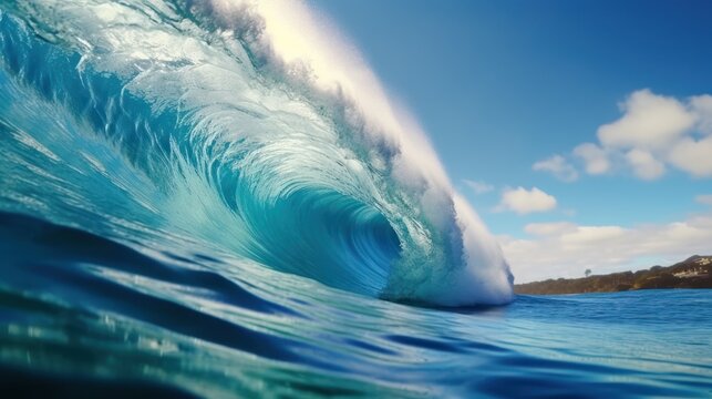 Sea wave in oriental vintage style. Massive Blue Wave Surges in the Middle of the Ocean