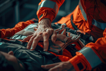 hands of a paramedic doing chest compression during the training indoors, learning how to make first aid - obrazy, fototapety, plakaty