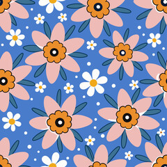 abstract flower pattern in doodle style. floral seamless vector background. floral pattern. hand drawn doodle design for prints, textile, fabric, wallpaper,