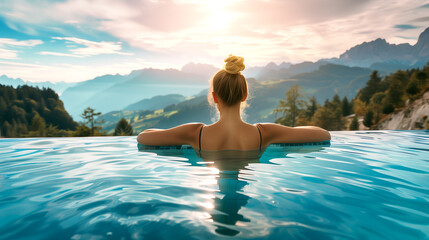 spa - woman in health pool for relaxation - obrazy, fototapety, plakaty