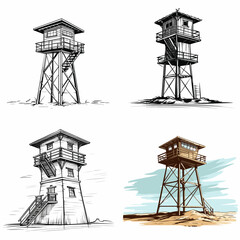 "Army Watchtower". simple minimalist isolated in white background vector illustration