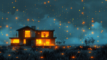 Vector, smart house with networks communication,generative ai