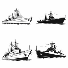 "Warship Silhouette". simple minimalist isolated in white background vector illustration