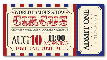 admit one circus ticket red and blue - obrazy, fototapety, plakaty