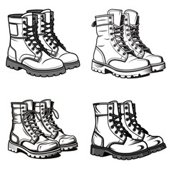 "Military Boots". simple minimalist isolated in white background vector illustration