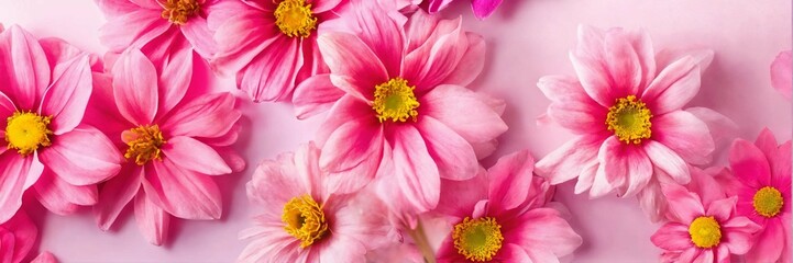 Fototapeta premium Background of pink flowers with empty space for te